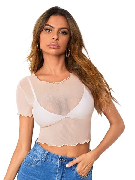 

lettuce trim sheer mesh crop without bra h8kd#, White