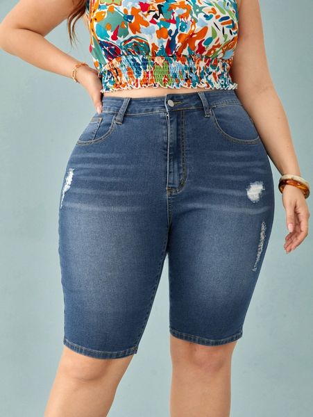 

plus washed ripped skinny denim shorts g79g#, White;black