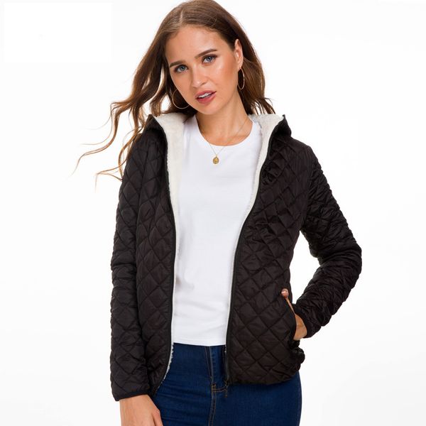 

women's leather faux leather women hooded jacket casual basic warm velvet lamb parka coat autumn winter new solid light soft famale out, Black