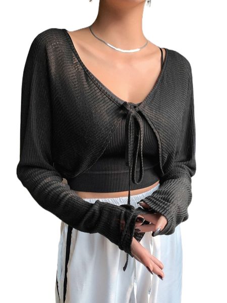 

dazy tie front dolman sleeve crop without camisole 084k#, White