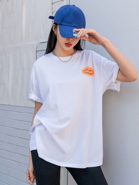 

dazy slogan graphic drop shoulder tee x28m#, White