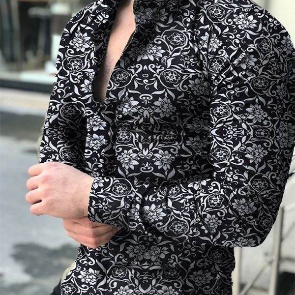 

camisa manga larga para hombre, floral, blusa informal, camisas hawaianas, ropa masculina 220401, White;black