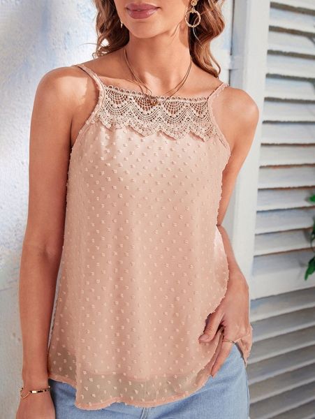 

emery rose swiss dot contrast guipure lace cami h8yj#, White