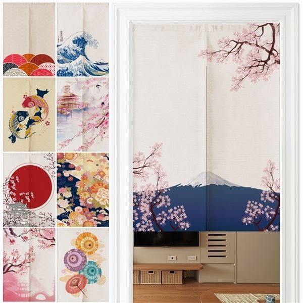 Cortinas de porta de linho do ukiyo-e japonês Cortinas de cozinha Noren Bedroom Decoração de entrada Corte personalizável 220511