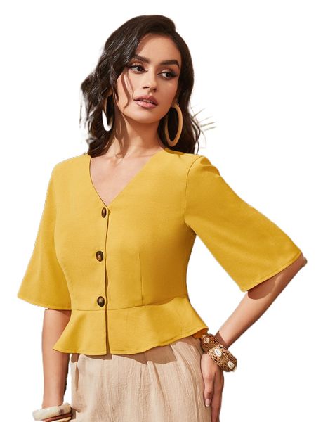 

ruffle hem button up blouse m8iu#, White