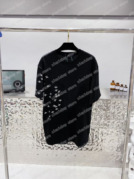 

22ss men designers t shirts tee aircraft print short sleeve man crew neck paris streetwear black white xinxinbuy xs, White;black