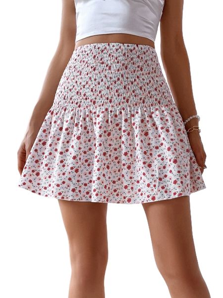 

ditsy floral shirred waist skirt d5yy#, Black