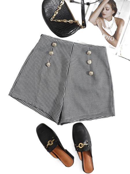 

double breasted houndstooth shorts s9gf#, White;black