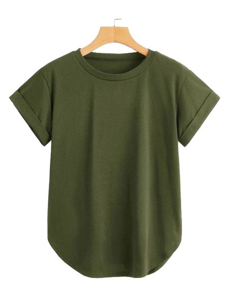 

plus solid curved hem tee h3jz#, Black