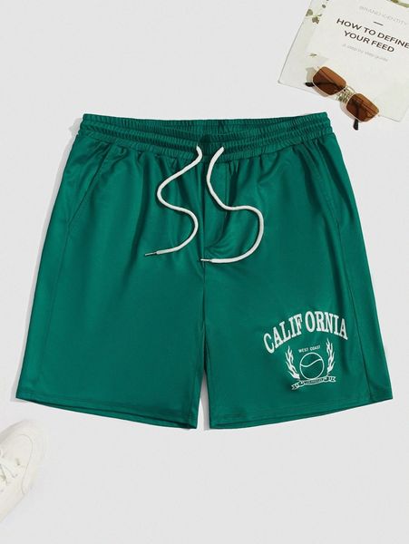 

men letter graphic drawstring waist shorts l0hp#, White;black