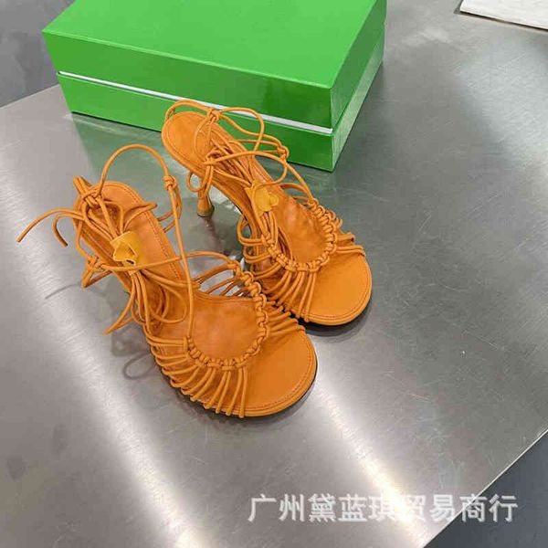 

sandal b's summer hand-made leather braided round head fish mouth high-heeled bandage sandals women's shoes, Black