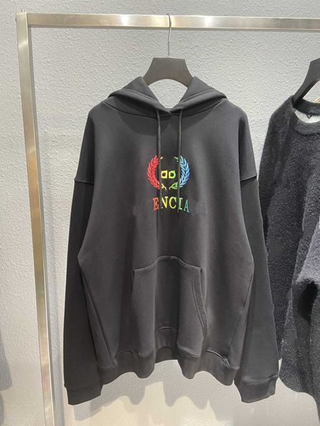 

men's hoodies correct version 21fw early autumn new chest bb rainbow wheat print couple hoodie fleece hoodie ins, Black