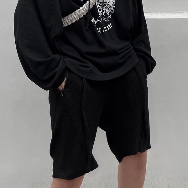

hip hop elastic waist mens summer five point pants pockets solid color shorts loose couple short