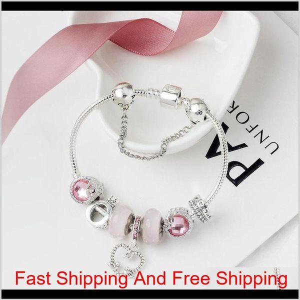 

whole- charm bead alloy silver plated bracelet suitable for pandora style o letter crown beads bracelet jewelry lzjmt pfl2j226z, Black