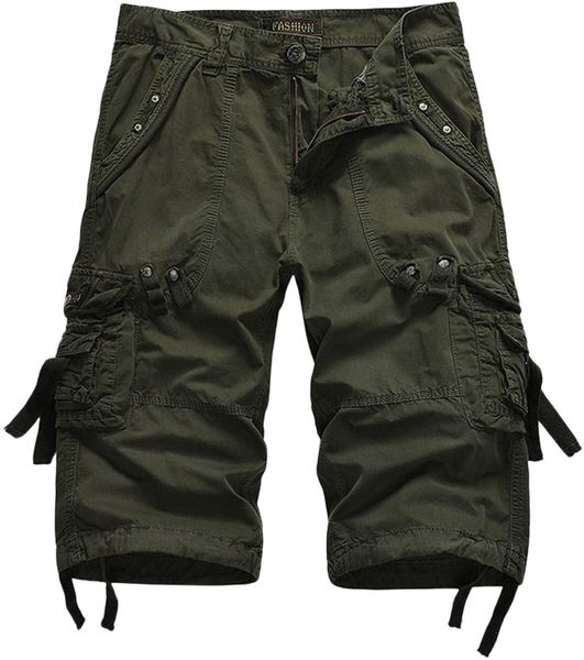 

men's summer leisure multi-pocket overalls shorts pants v9cq#, White;black