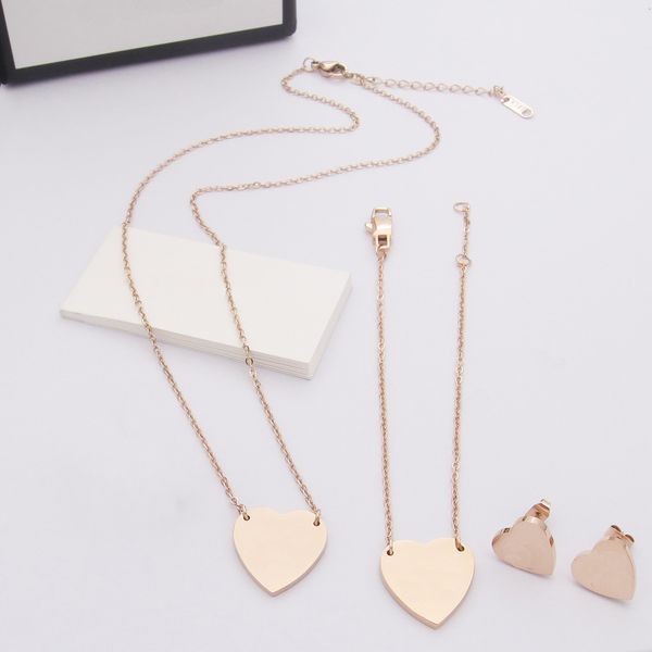

luxury jewelry designer heart necklace bracelet earrings set trendy fashion stainless steel, Silver