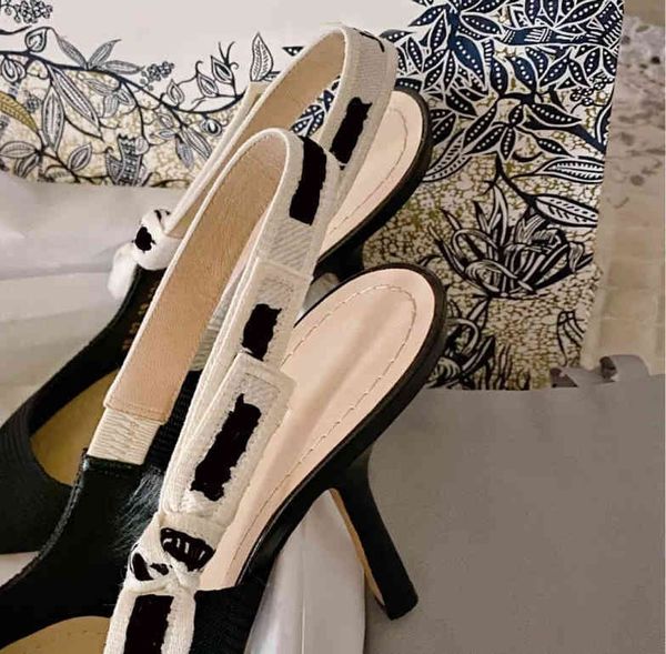 

2022 new letter pointed high heeled shoes bow cat heel flat sandals women's bag head slim heel shoes, Black