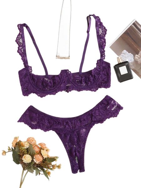 

floral lace underwire lingerie set n5hv#, Black;red