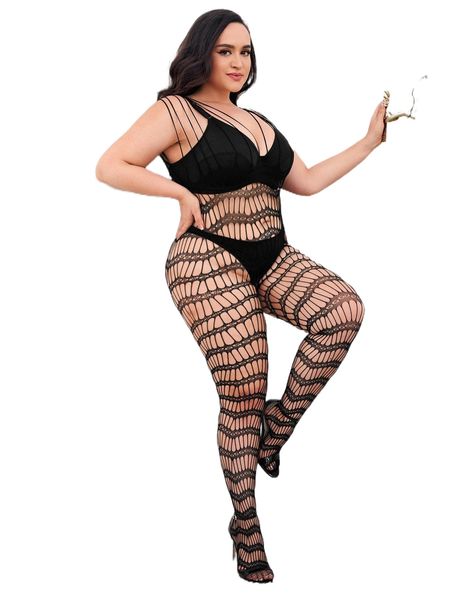 

plus fishnet bodystocking without lingerie 68xa#, Black;white