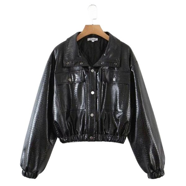 

women's down & parkas 2021 autumn winter black pu leather women coat cotton quilted warm loose jackets outerwear lapel short biker jack