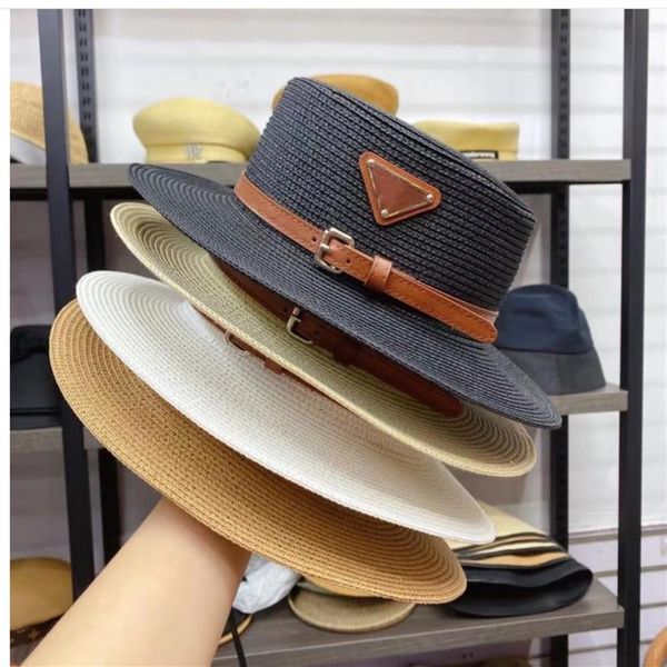 

designer bucket hat cap for women fashion ladies summer beach wide brim fitted hats with belt straw fisherman sun cap276i, Blue;gray