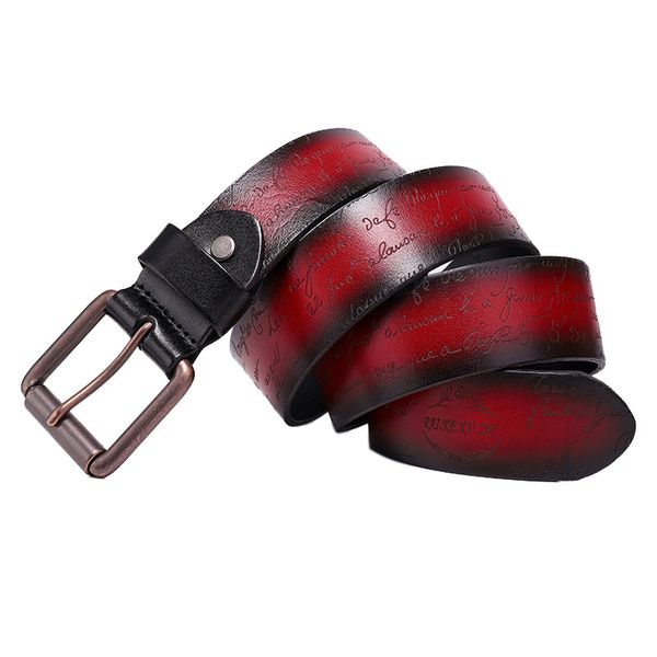 

fashion luxury men's belt women's designer high-quality multicolor optional cowhide day buckle laser engraved retro business acces, Black;brown