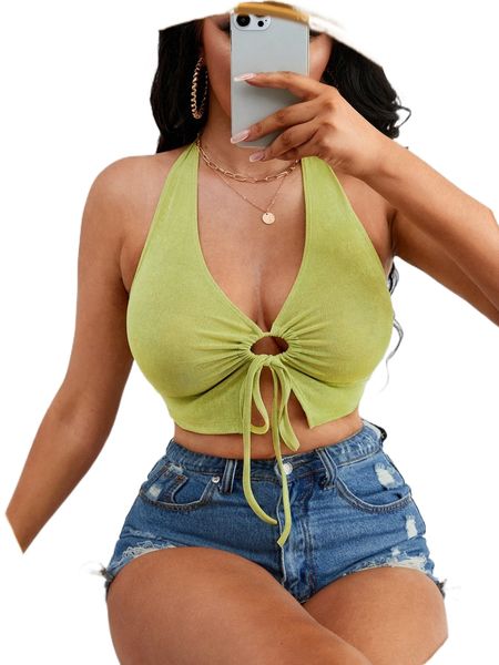 

sxy tie front backless halter u5kt#, White
