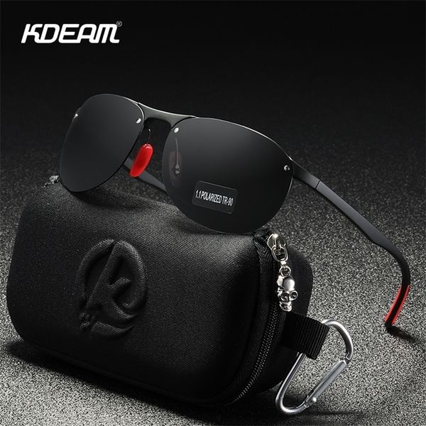 

kdeam rimless oval men's sunglasses polarized tr90 material frame tac polarization lense soft rubber foot cover 220317, White;black