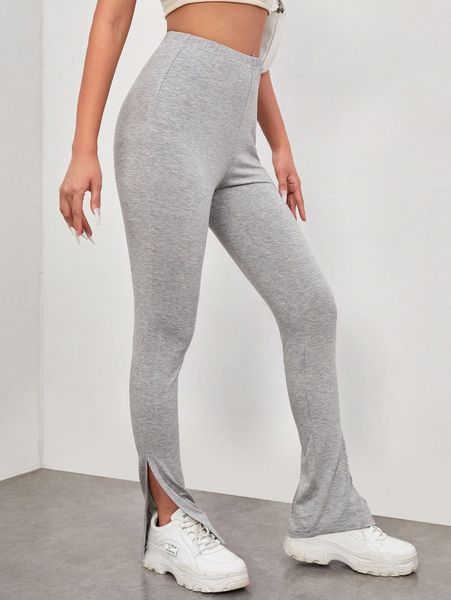 

elastic waist split hem pants w39c#, Black;white