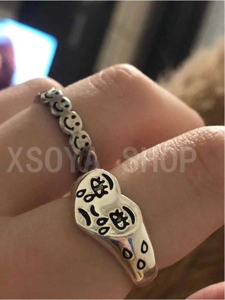 

soyaxring face crying face ring fashion personality retro, Silver