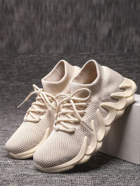 

boys lace up decor knit running shoes she, Black