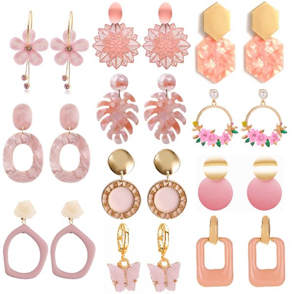 

10pcs/lot pink color flower drop dangle earrings for women summer geometry heart leaf butterfly brincos lovely party jewelry valentine', Silver