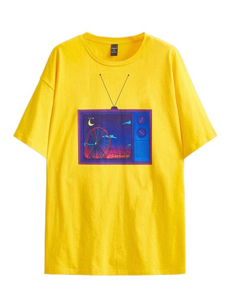 

x luckytea303 men ferris wheel & television print tee c93z#, White;black