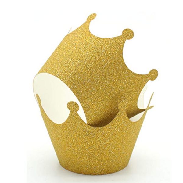 

wedding decorations pink gold princess crown cupcake wrappers cases for reveal wedding birthday shower party cake decoration