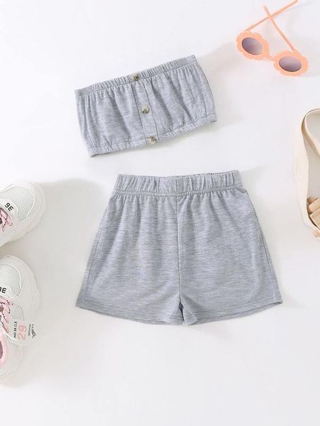 

girls button detail tube & shorts she, White