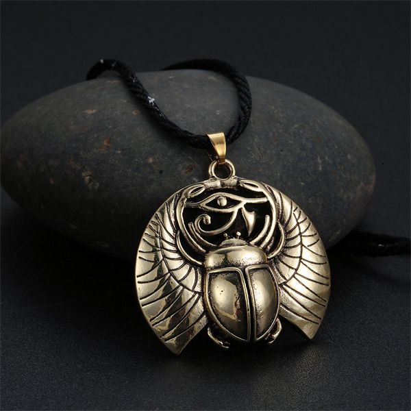 

european and american retro eye of horus pendant necklaces egypt protection pendant abalone beetle wildlife necklace scarab woodland animal, Silver