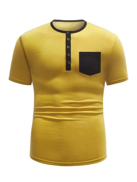 

men color block button half placket tee p1z1#, White;black