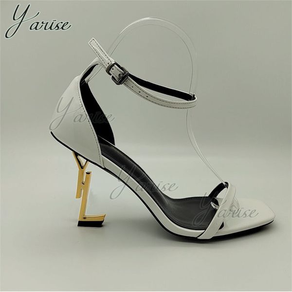 

classic style women sandals metal letter high heels open toe stiletto heel ladies brand summer wedding party shoes alphabet pumps without bo, Black