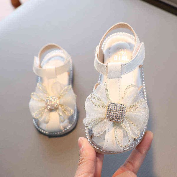 

1-6 year fashion rhinestone bow baby girls sandals summer 2022 little princess non-slip soft children's beach sandals kids shoe g220523, Black;red