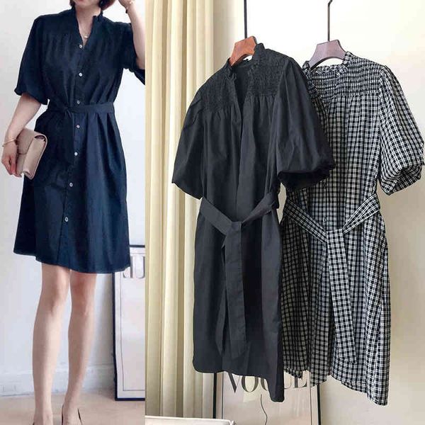 

casual dresses p95105 two color pure cotton polo collar dress, Black;gray