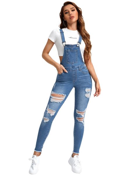 

ripped raw cut denim overalls without tee s1je#, Black;white