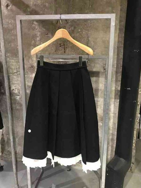

skirts niche spring summer stitched pleated a-line skirt black high waist fashion mid length women ins