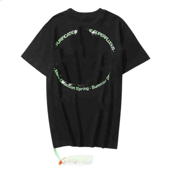 

off men's t-shirts fluorescent green rabbit letter short sleeve american ow arrow loose t-shirt couple bottomsprinted x on the back, White;black