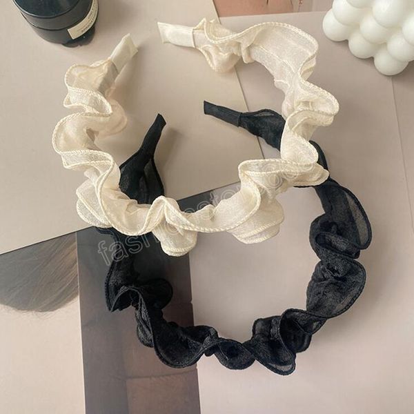 

fashion women headband lace pleated hairband fresh summer headwear handmade hair accessories, Silver