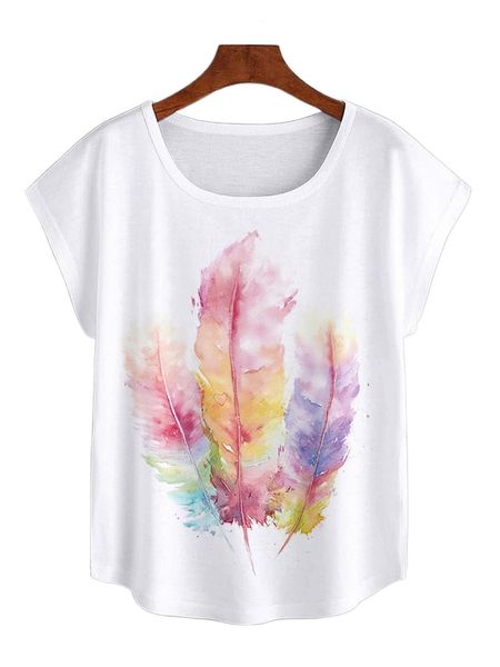 

feather print dolman sleeve tee p5wx#, White