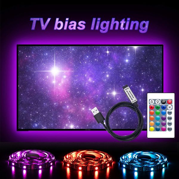 

led strip light 24keys usb 5050smd dc5v flexible lamp tape ribbon rgb 1-20m tv deskscreen backlight diode tape