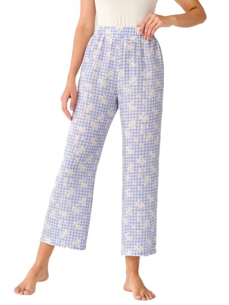 

gingham & floral print sleep pants 42bl#, Black;red