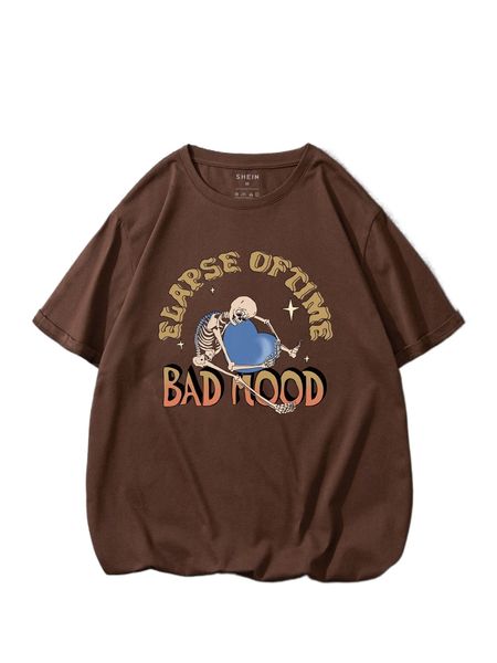 

men skeleton and letter graphic tee s9wb#, White;black