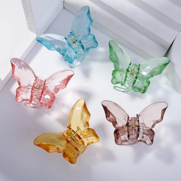 

sweet solid color butterfly hair claw for girls transparent acrylic hair clips women hairclips korean headwear hair accessories, Slivery;white