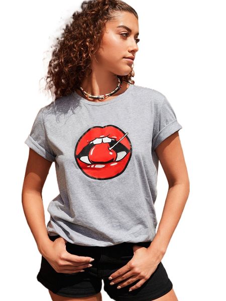 

x honeychix mouth and cherry print tee 472p#, White